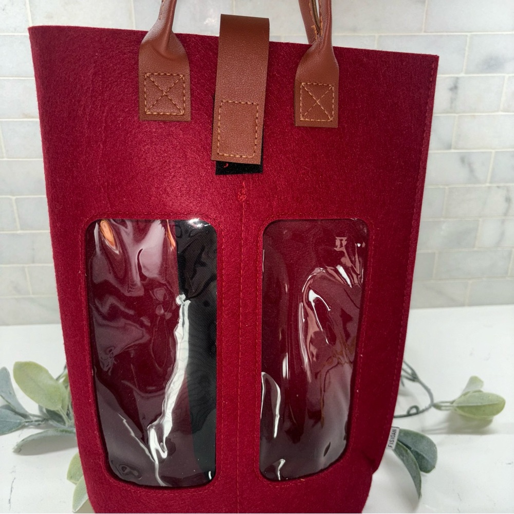 2 Bottle Double Wine Bag with Window - Felt Wine Carrier Tote Bag with Handle